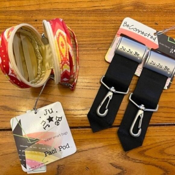 Ju-Ju-Be Set - BeConnected Stroller hooks and PaciPod - Coral Kiss Retired Print - Picture 2 of 2